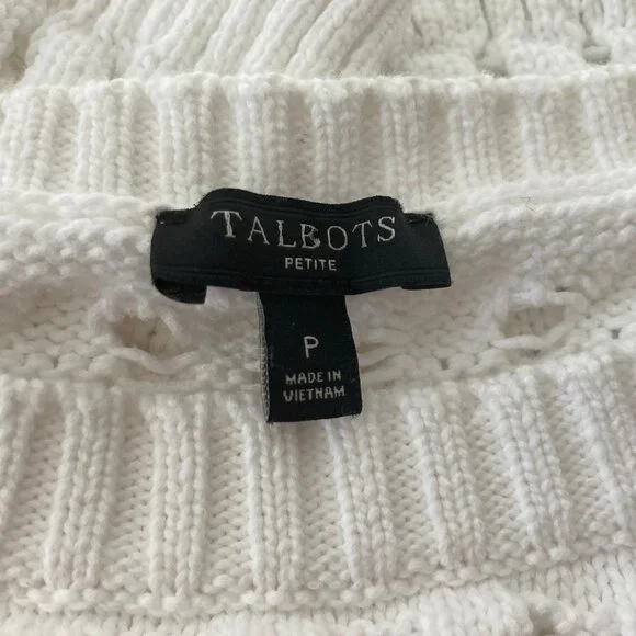 Talbot's White Long Sleeve Open Weave Pullover Sweater P - Picture 9 of 13